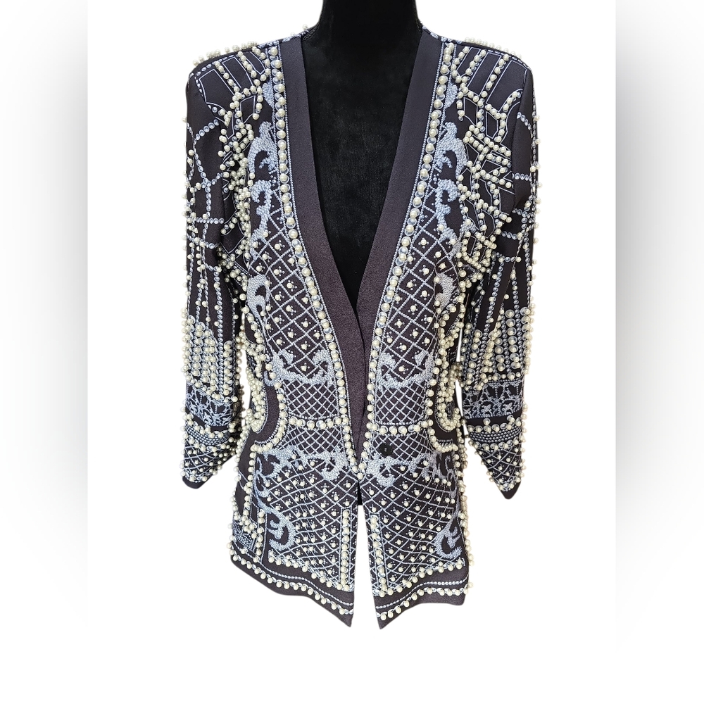 Embellished Black and White Blazer